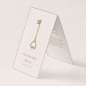 不動産仲介業者実在エステートエージェント金ゴールド鍵QR赤面ピンク 名刺 (正面)