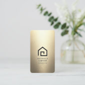 不動産仲介業者実在エテートエージェント金ゴールドブラックハウスモダン 名刺 (スタンド正面)