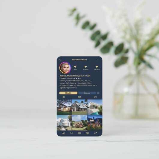 不動産仲介業者実在エテートエージェントIGネイビーブルーモダン 名刺 (スタンド正面)
