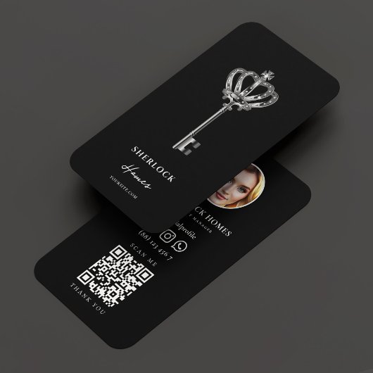 不動産仲介業者実在エテートマーケティングブラックシルバーモダン 名刺