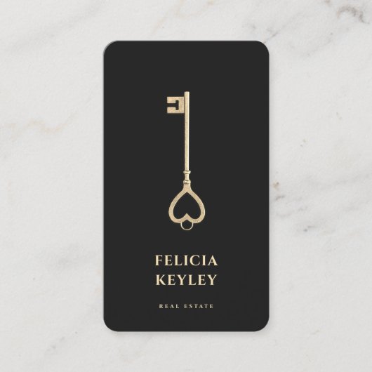 不動産仲介業者実在エテートモノグラムモダンブラック金ゴールド 名刺 (正面)