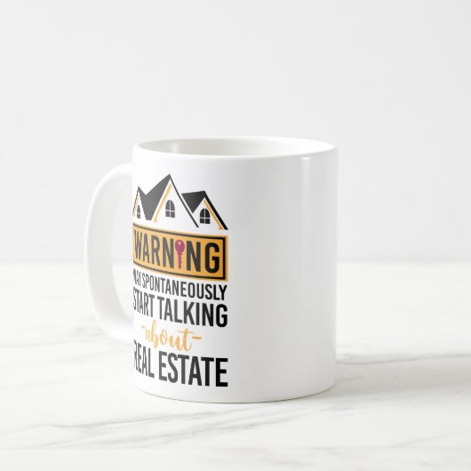 不動産仲介業者警告が~について話し始め実在る コーヒーマグカップ (正面左)