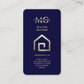 不動産仲介業者金ゴールド鍵ハウスモダンミッドナイトブルー 名刺 (裏面)