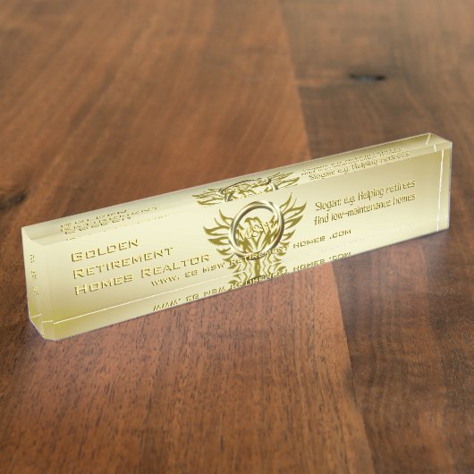 不動産仲介業者/モーゲージブローカーのデラックスな金の指輪のテーマ デスクネームプレート (側面)