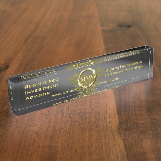 不動産仲介業者/モーゲージブローカーのデラックスな金の指輪のテーマ デスクネームプレート (側面)