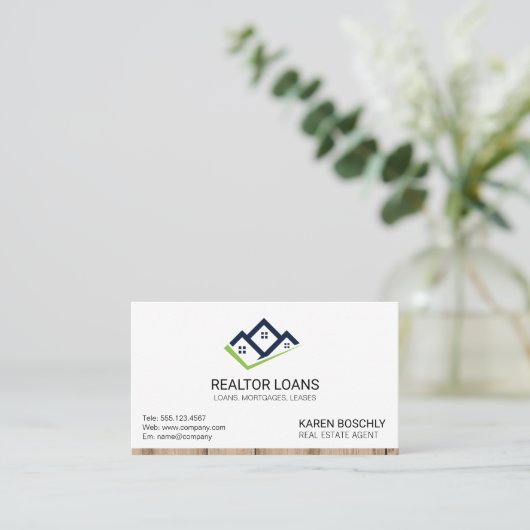 不動産仲介業者 |木製トリムホームアイコン2 名刺 (スタンド正面)