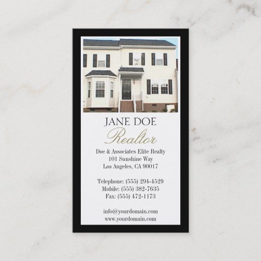 不動産仲介業者B/Wの写真の金ゴールドの原稿のボーダー 名刺 (正面)