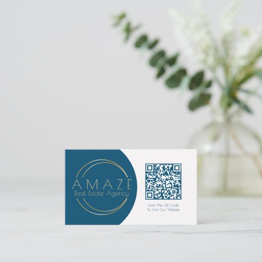 不動産仲介業者QRロゴ付き名刺デザイン 名刺 (スタンド正面)