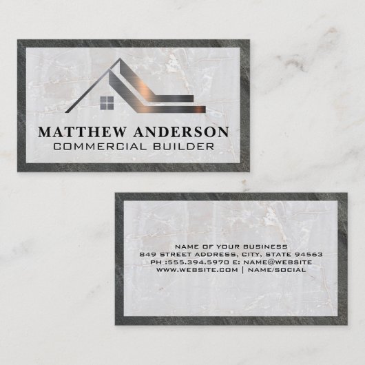 不動産実在ロゴ | 大理石石板 名刺 (正面/裏面)