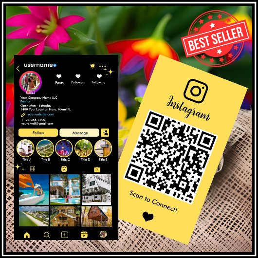 不動産屋Instagram 不動産エージェント イエローQRコード 名刺