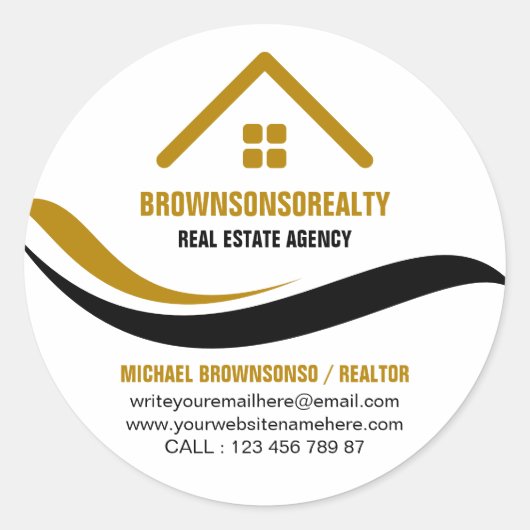 不動産業シンプルロゴのミニマル ラウンドシール (正面)