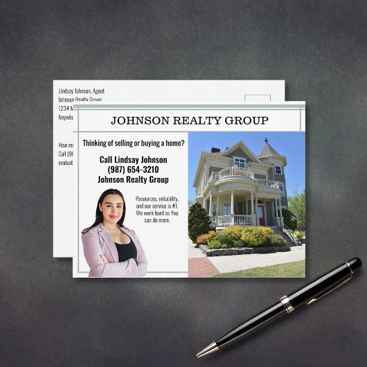 不動産業ダイレクトメールモダンセージ緑 ポストカード