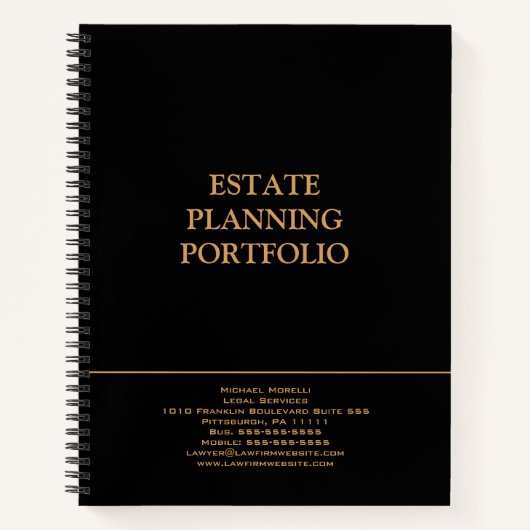 不動産計画ポートフォリオ – 黒 |金ゴールド ノートブック (正面)