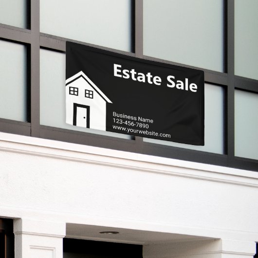 不動産販売の白黒ビジネス名Webサイト 横断幕 (ビルの外側)