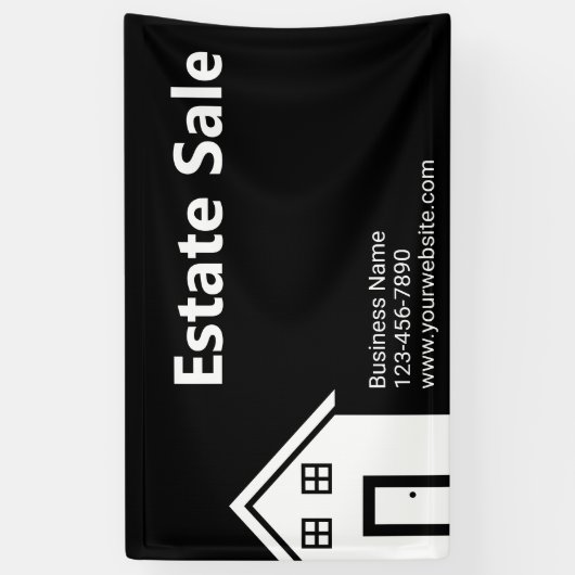 不動産販売の白黒ビジネス名Webサイト 横断幕 (縦)