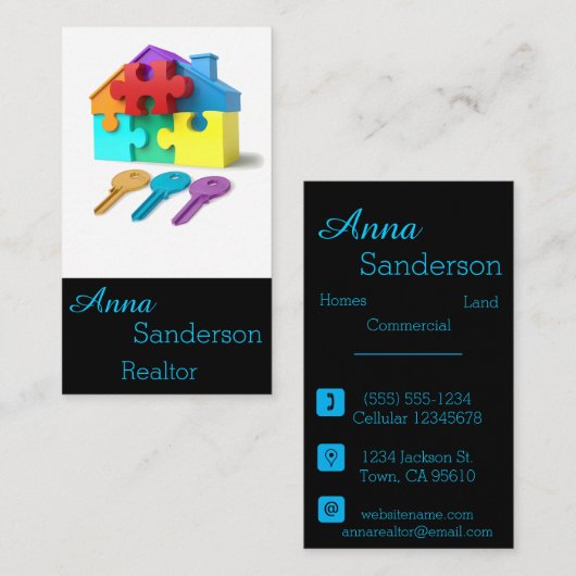 不動産、家および鍵の不動産仲介業者、不動産業者 名刺 (正面/裏面)