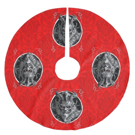 不吉なクリスマスクランパスレッド・ダマスク ブラッシュドポリエステルツリースカート (正面)