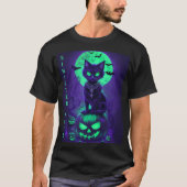 不吉な目ブラックキャットハロウィーン Tシャツ (正面)