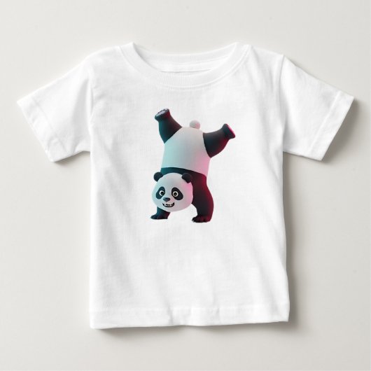 不器用な3Dアニメーションパンダの逆立ち ベビーTシャツ (正面)