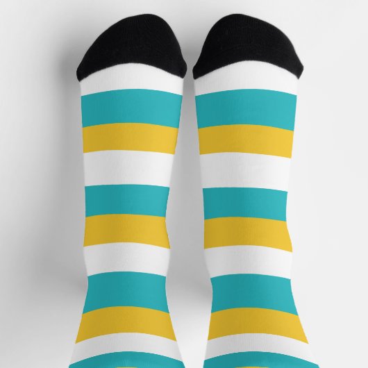 不均一ストライプなターコイズと黄色 ソックス (上部)