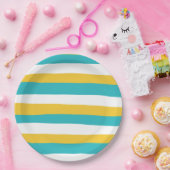 不均一ストライプなターコイズと黄色 ペーパープレート (パーティー)