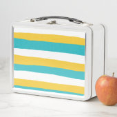 不均一ストライプなターコイズと黄色 メタルランチボックス (インサイチュ)