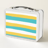 不均一ストライプなターコイズと黄色 メタルランチボックス (裏面)
