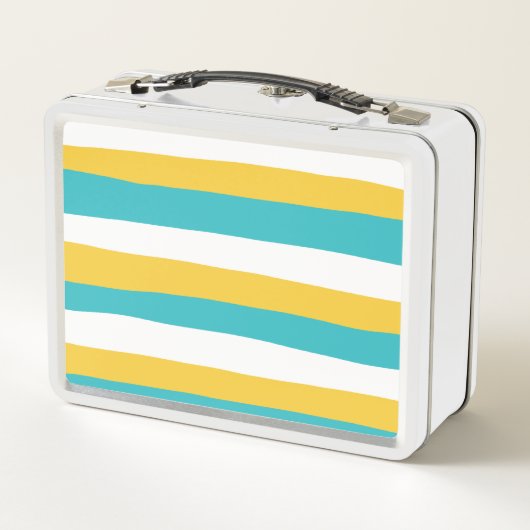 不均一ストライプなターコイズと黄色 メタルランチボックス (裏面)
