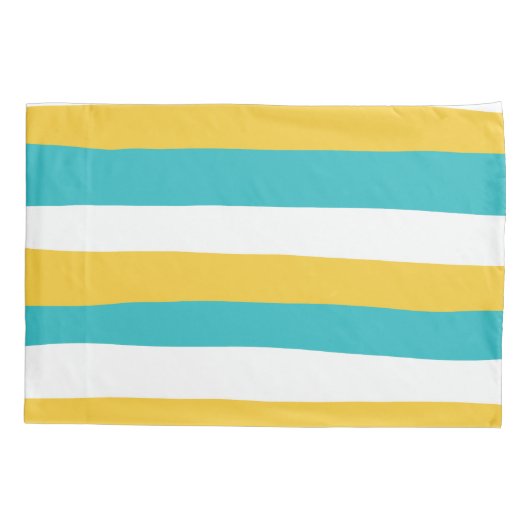 不均一ストライプなターコイズと黄色 枕カバー (裏面-左)