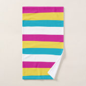 不均一ストライプなターコイズ – 黄、ピンクと白 バスタオルセット (ハンドタオル)