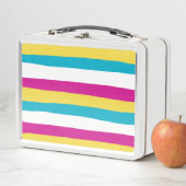 不均一ストライプなターコイズ – 黄、ピンクと白 メタルランチボックス (インサイチュ)