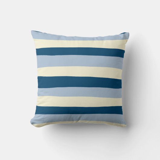不均一ストライプな – ダークブルー、ライトブルー、クリーム クッション (正面)