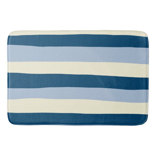 不均一ストライプな – ダークブルー、ライトブルー、クリーム バスマット (正面)