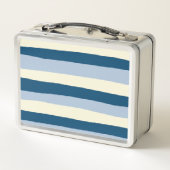 不均一ストライプな – ダークブルー、ライトブルー、クリーム メタルランチボックス (裏面)