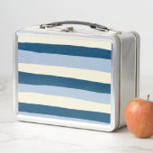 不均一ストライプな – ダークブルー、ライトブルー、クリーム メタルランチボックス (インサイチュ)