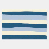 不均一ストライプな – ダークブルー、ライトブルー、クリーム ラッピングペーパーシート (正面)