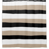 不均一ストライプな – トープ、白黒 シャワーカーテン (正面)