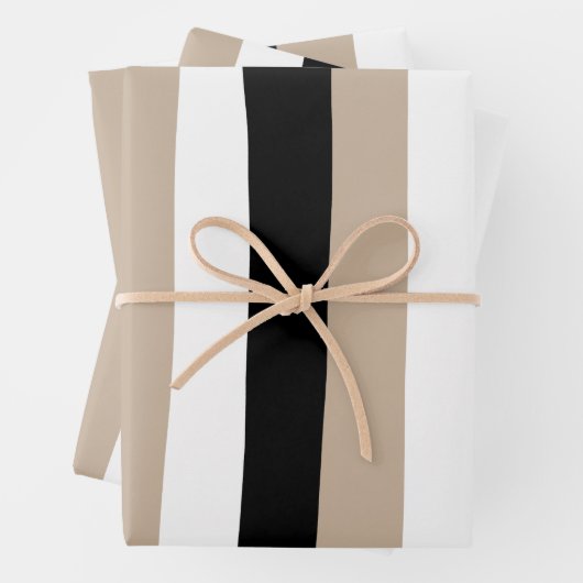 不均一ストライプな – トープ、白黒 ラッピングペーパーシート (インサイチュ)