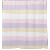 不均一ストライプな – パステルピンク、黄、紫 シャワーカーテン (正面)
