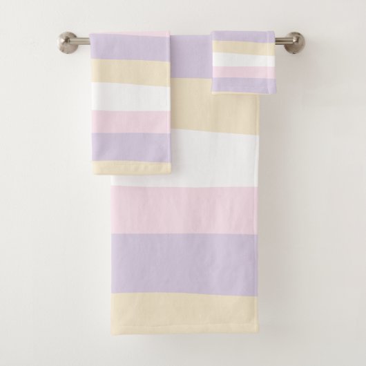 不均一ストライプな – パステルピンク、黄、紫 バスタオルセット (インサイチュ)