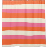 不均一ストライプな – ピンク、オレンジ、クリーム シャワーカーテン (正面)