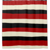 不均一ストライプな – 赤とクリーム シャワーカーテン (正面)