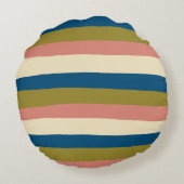 不均一ストライプな – 青、オリーブグリーン、ピンクとクリーム ラウンドクッション (裏面)