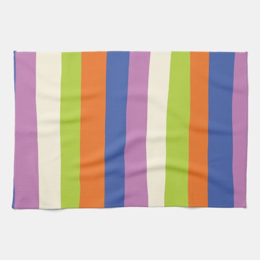 不均一ストライプな – 青、オレンジ、紫、緑、および キッチンタオル (横)