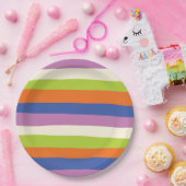 不均一ストライプな – 青、オレンジ、紫、緑、および ペーパープレート (パーティー)