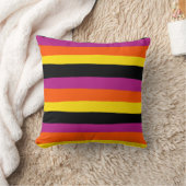 不均一ストライプな – 黒、ピンク、オレンジ、黄色 クッション (ブランケット)