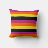 不均一ストライプな – 黒、ピンク、オレンジ、黄色 クッション (正面)
