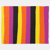 不均一ストライプな – 黒、ピンク、オレンジ、黄色 フリースブランケット (正面(横))
