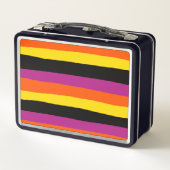 不均一ストライプな – 黒、ピンク、オレンジ、黄色 メタルランチボックス (裏面)
