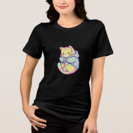 不安だけどかわいい猫 トライブレンドTシャツ